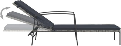 Large Grey Sun Lounger with Cushions, Adjustable Reclining Outdoor Chaise Lounge Chair, Weather-Resistant Poly Rattan & Powder-Coated Steel Frame for Patio, Poolside, Garden, and Balcony