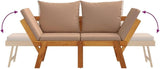 Taupe Solid Acacia Wood Garden Bench with Removable Cushions, Convertible Daybed, Adjustable Armrests - Photo 7