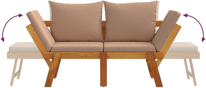 Garden Bench Taupe Solid Acacia Wood, Outdoor Furniture Outdoor Seating for Lawn Courtyard 100% Polyester Large
