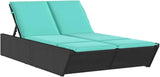 Outdoor Double Chaise Lounge with Turquoise Cushions, 4-Position Adjustable PE Rattan Backrest - Photo 2