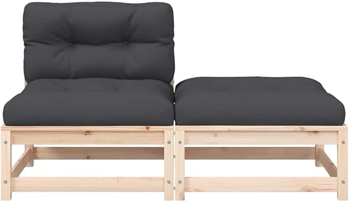 Rustic Garden Armless Sofa Solid Pine Wood Outdoor Seating with Weather-Resistant Cushions for Patio Balcony Backyard Comfortable Two-Person Bench