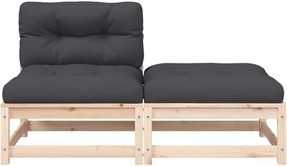Rustic Garden Armless Sofa Solid Pine Wood Outdoor Seating with Weather-Resistant Cushions for Patio Balcony Backyard Comfortable Two-Person Bench