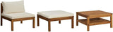3-Piece Acacia Wood Garden Lounge Set, Stackable Sectional 27.2x25.6x13.8 in, Cream & Brown, Weather-Resistant - Photo 2