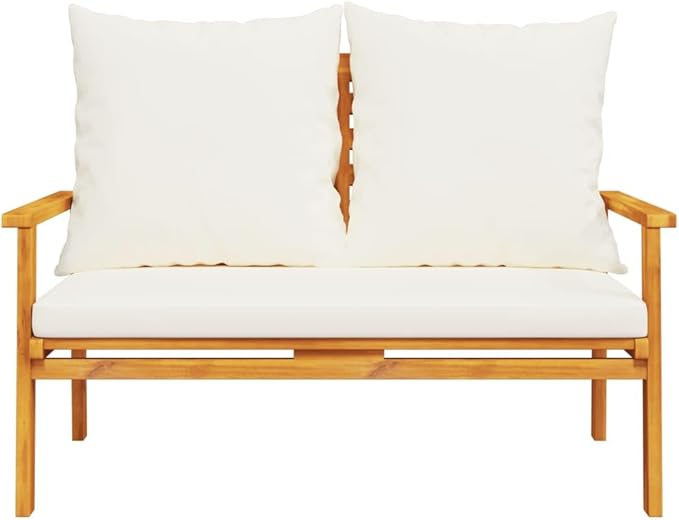 Garden Sofa Bench Cream White Natural Wood Solid Acacia with Oiled Finish and Polyester Cushions 4 Pieces Outdoor Furniture Weather-Resistant Comfortable Seating Modern