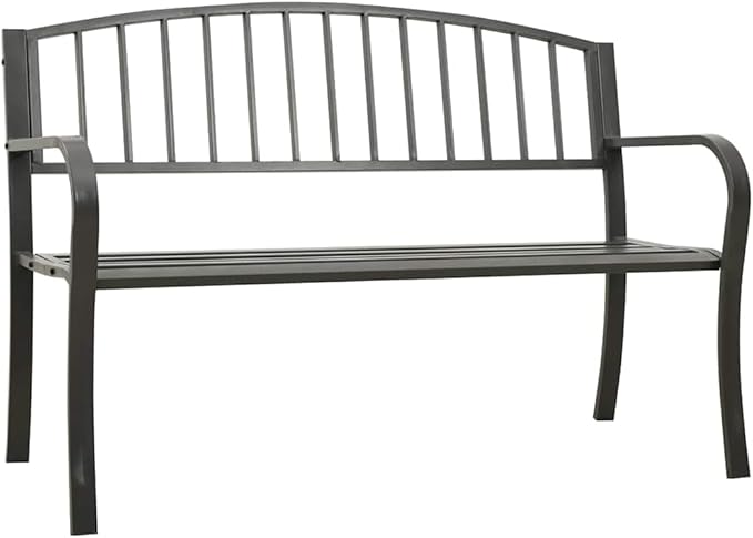 Outdoor Garden Bench, 49.2 Inch Metal Patio Seat for 3, Contemporary Grey Rectangular Bench for Backyard, Lawn, Porch and Terrace, Weather-Resistant