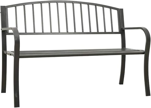 Outdoor Garden Bench 3-Seater, Heavy Duty Metal Patio Bench for Backyard, Deck, and Porch, Weather-Resistant Rectangular Park Bench, Modern Grey
