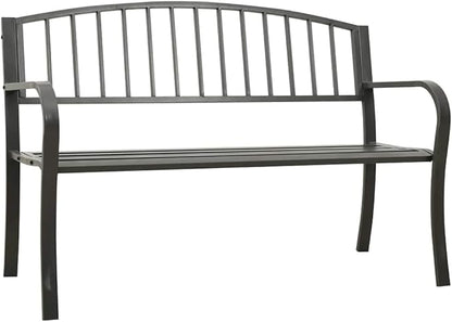 Durable Garden Bench Rectangular Contemporary Steel Frame Outdoor Seating for Patio Balcony 49.2 Inch Long Sleek Grey Finish Powder Coated Modern Design Comfortable Space