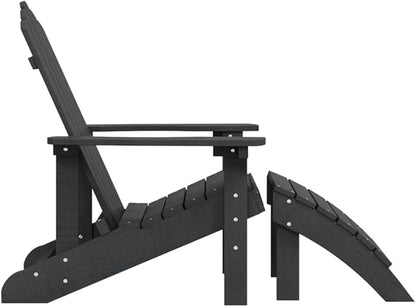 Garden Adirondack Chair with Footstool Anthracite HDPE Standard Size Detachable for Patio Balcony Outdoor Relaxation Comfortable Seating