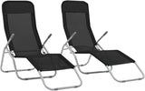 Textilene Folding Sunlounger Set of 2, Black Powder-Coated Steel Frame Outdoor Chaise 55.9"x23.6"x38.2" - Photo 1