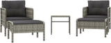vidaXL 5 Piece Patio Lounge Set - Gray Poly Rattan Outdoor Furniture with Metal Frame, Cushioned Chairs - Photo 1