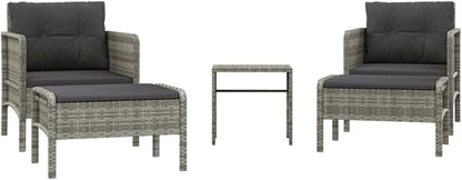 vidaXL 5 Piece Patio Lounge Set - Gray Poly Rattan Outdoor Furniture with Metal Frame, Cushioned Chairs, Stools & Table - Industrial Look for Garden & Terrace