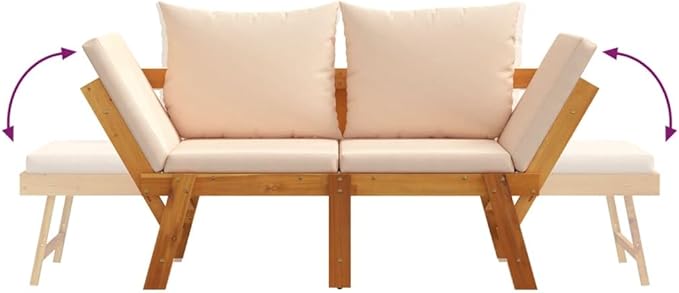2-Seater Garden Bench with Beige Cushions, Solid Acacia Wood Outdoor Furniture - Photo 8