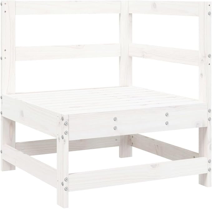 Outdoor Corner Sofa White 24.4" Rustic Solid Pinewood Small Patio Couch Modular Loveseat for Garden Balcony Backyard Conversation Seating