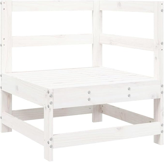 Outdoor Corner Sofa White 24.4" Rustic Solid Pinewood Small Patio Couch Modular Loveseat for Garden Balcony Backyard Conversation Seating