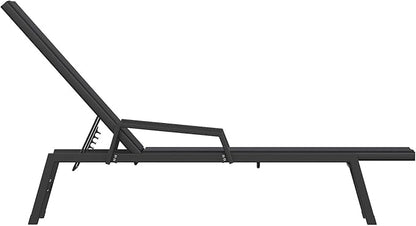 Flash Furniture Brazos Set of 2 Adjustable Chaise Lounge Chairs with Arms, All-Weather Outdoor Five-Position Recliners, Black/Black