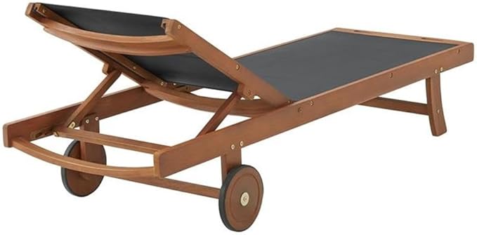 Caspian Adjustable 5-Position Eucalyptus Wood Outdoor Chaise Lounge Chair with Durable Mesh Seating, Patio Furniture