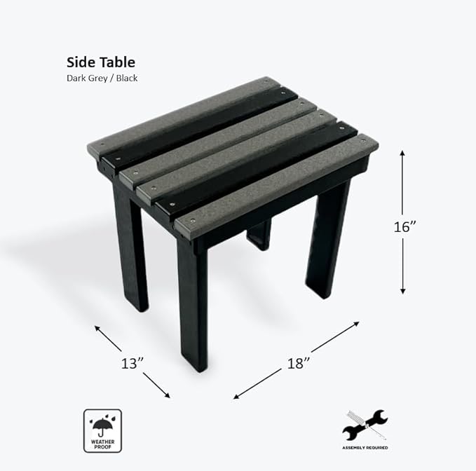 Poly Outdoor Side Table - Premium Quality | Affordable Price - Amish Handcrafted in The USA - 20-Year Warranty - All-Weather Resistant & Maintenance Free (Dark Grey/Black)