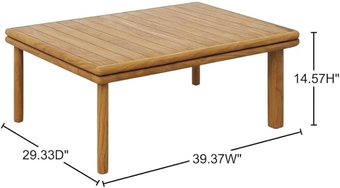 Brown Outdoor Patio Teak Wood Coffee Table, Solid Construction, Weather-Resistant Finish, Stylish Design for Garden, Deck, and Patio Use