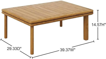 Brown Outdoor Patio Teak Wood Coffee Table, Solid Construction, Weather-Resistant Finish, Stylish Design for Garden, Deck, and Patio Use
