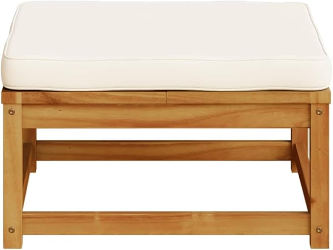 Outdoor Ottoman Cream White 24.8"x24.8" Acacia Wood Patio Stool Modular Sectional Piece for Garden Balcony Backyard - Photo 4