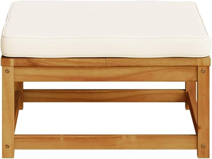 Outdoor Ottoman Cream White 24.8"x24.8" Acacia Wood Patio Stool Modular Sectional Piece for Garden Balcony Backyard