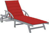 Grey Acacia Sunlounger 78.7 x 26.8 in, Outdoor Chaise Lounge with Wheels & Adjustable Backrest - Photo 1