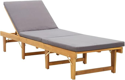 Folding Acacia Wood Sun Lounger 24 x 78.7 x 33.9 in Grey Reclining Outdoor Chaise for Patio Poolside Backyard Balcony