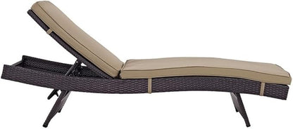 Modway Convene Wicker Rattan Outdoor Patio Chaise Lounge Chairs in Espresso Mocha - Set of 2