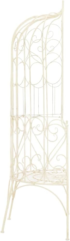 Wrought Iron Garden Bench, 2-Seater Outdoor Metal Seat for Patio, Porch, Lawn and Backyard, Antique White Decorative Traditional Style, 440 lbs Capacity