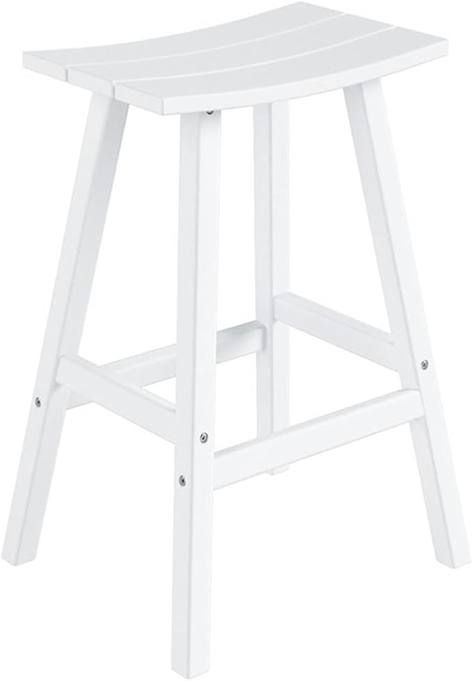 Costaelm All-Weather Outdoor Bar Stools, 29" Height Patio Stools & Bar Chairs, Adirondack Poly Patio Bar Stool for Patio, Deck, Kitchen Counter and Garden, White