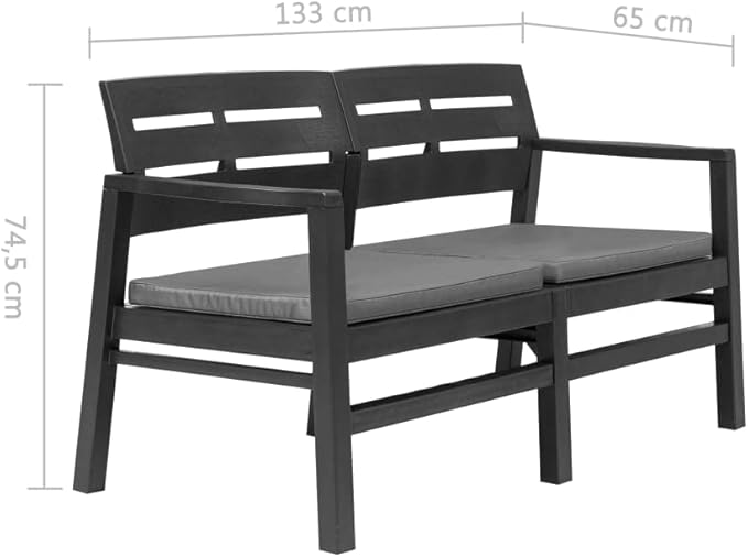 Garden Bench Deck Bench 2-Seater Patio Bench with Cushions 52.4" Plastic Anthracite