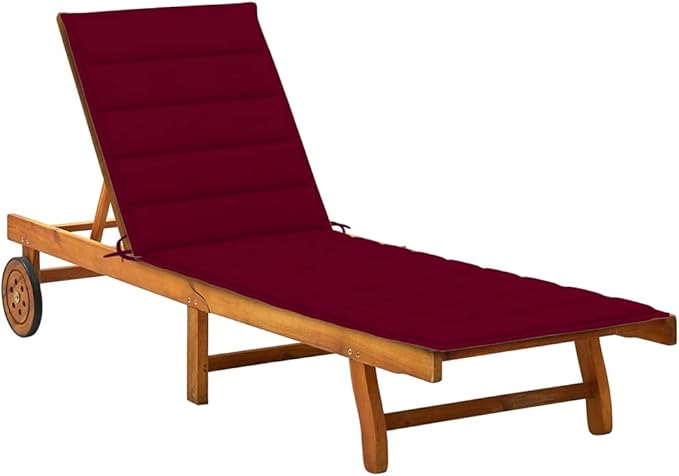 Red Cushioned Acacia Wood Chaise Lounge for Patio - Photo 1