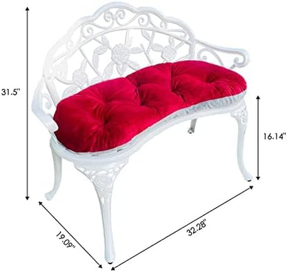 Mandolin Outdoor Park Garden Chair,All Chair Anti Rust Cast Aluminum Patio Yard Bench,Carved Rose Loveseat Bench for Backyard .Porch.Balcony.Lawn (White with Cushion)