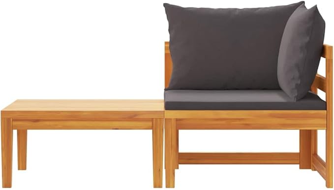 Outdoor Corner Sofa Set with Acacia Wood and Polyester Cushions, Compact Patio Furniture for Balcony or Deck, Includes Table and Pillows