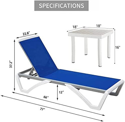 Domi Outdoor Chaise Lounge, Adjustable Aluminum Patio Lounge, Plastic Pool Lounge Chair for Deck Lawn Backyard (1 Blue Chair W/O Table)