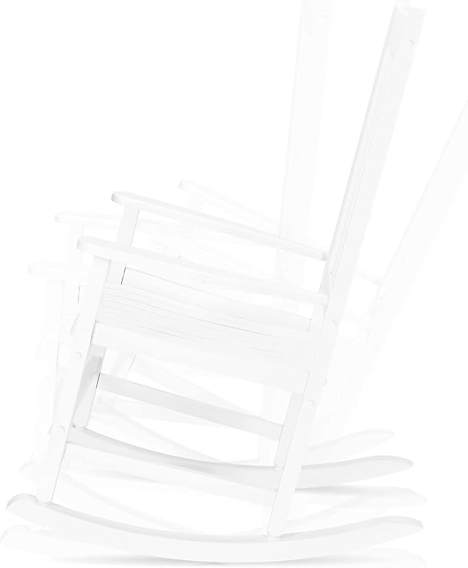 Outdoor Porch Rocker Chairs,Weather Resistant Wood Rocking Chair for Adults,Modern Rocking Accent Chairs,Indoor Outside Furniture Rocker,with Armrest,for Garden Lawn Backyard Poolside Deck (White)
