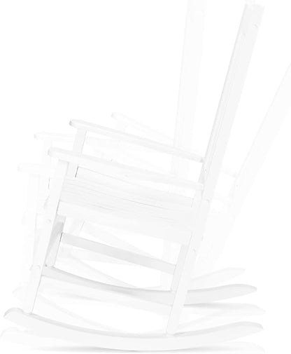 Outdoor Porch Rocker Chairs,Weather Resistant Wood Rocking Chair for Adults,Modern Rocking Accent Chairs,Indoor Outside Furniture Rocker,with Armrest,for Garden Lawn Backyard Poolside Deck (White)