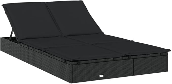 Double Black PE Rattan Sunbed 79x43in Outdoor Chaise Lounge with Adjustable Backrest for Patio Poolside Garden Camping - Photo 2
