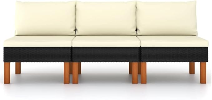 Black PE Rattan Outdoor Sectional Sofa, 25.4" x 23.8" x 26.4" Middle Modular Patio Couch with Removable Cushion Covers for Balcony Porch Garden Backyard Seating Set