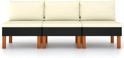 Black PE Rattan Outdoor Sectional Sofa, 25.4" x 23.8" x 26.4" Middle Modular Patio Couch with Removable Cushion Covers for Balcony Porch Garden Backyard Seating Set