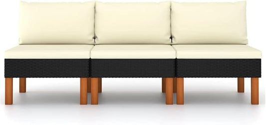 Black PE Rattan Outdoor Sectional Sofa, 25.4" x 23.8" x 26.4" Middle Modular Patio Couch with Removable Cushion Covers for Balcony Porch Garden Backyard Seating Set