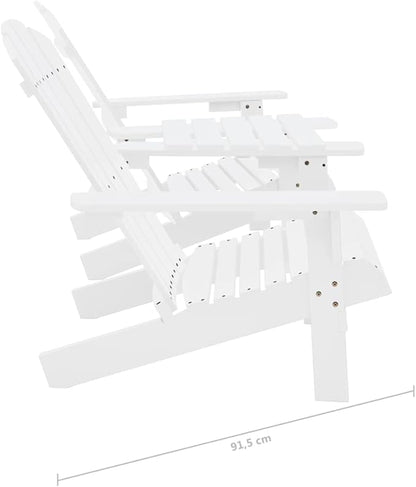Adirondack Chair with Tea Table Solid Wood Fir White Outdoor Patio Furniture for Garden, Lawn and Backyard Relaxation
