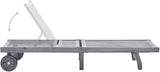 Adjustable Sunlounger 78.7 inch Solid Acacia Wood Chaise Lounge Outdoor with Wheels Grey Cushion Patio Poolside - Photo 4