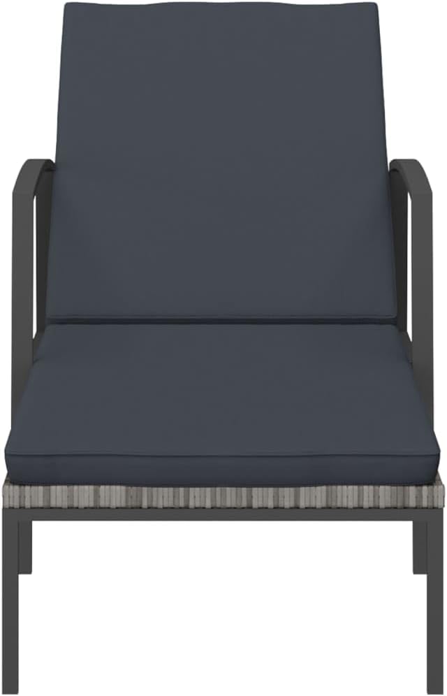 Large Grey Sun Lounger with Cushions, Adjustable Reclining Outdoor Chaise Lounge Chair - Photo 4