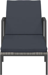 Large Grey Sun Lounger with Cushions, Adjustable Reclining Outdoor Chaise Lounge Chair - Photo 4