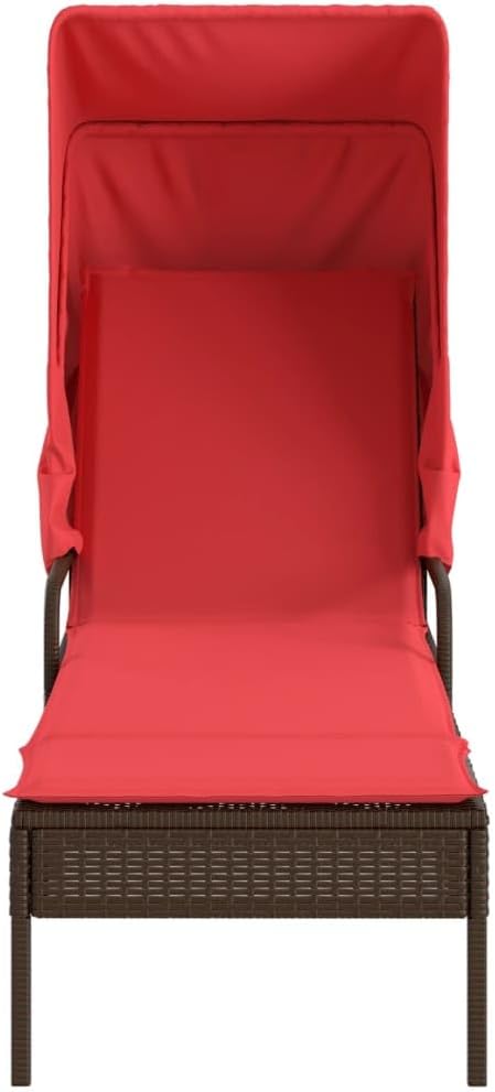 Adjustable Patio Sun Lounger with Retractable Canopy, Brown Outdoor Chaise Lounge with Cushion - Photo 5