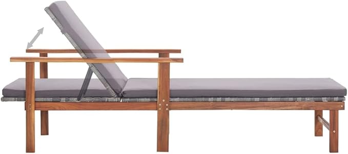 78.7" Grey Outdoor Chaise Lounge Sun Lounger with Adjustable Backrest, Acacia Wood Frame & Removable Cushion, Weather-Resistant Patio Tanning Chair for Garden Poolside Deck