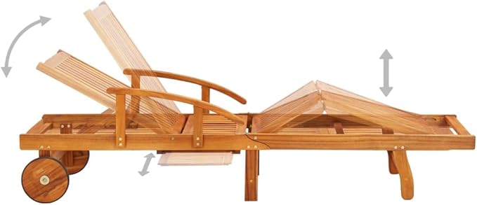 Outdoor Sun Lounger Set with Blue Cushions, Adjustable Acacia Wood Patio Furniture for Balcony Garden - Photo 4