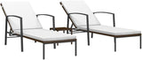 vidaXL 2 pcs Adjustable Sun Loungers with Table, Poly Rattan Brown with Cream White Cushion - Photo 1
