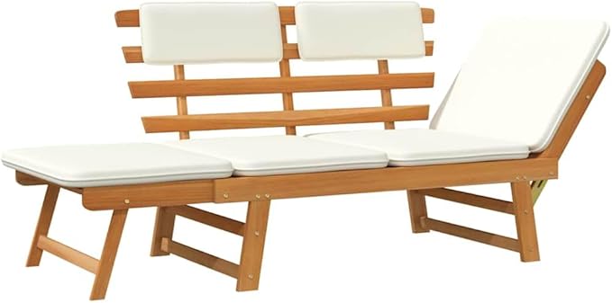 Garden Bench Deck Bench Patio Bench with Cushions 2-in-1 74.8" Solid Acacia Wood - Photo 8